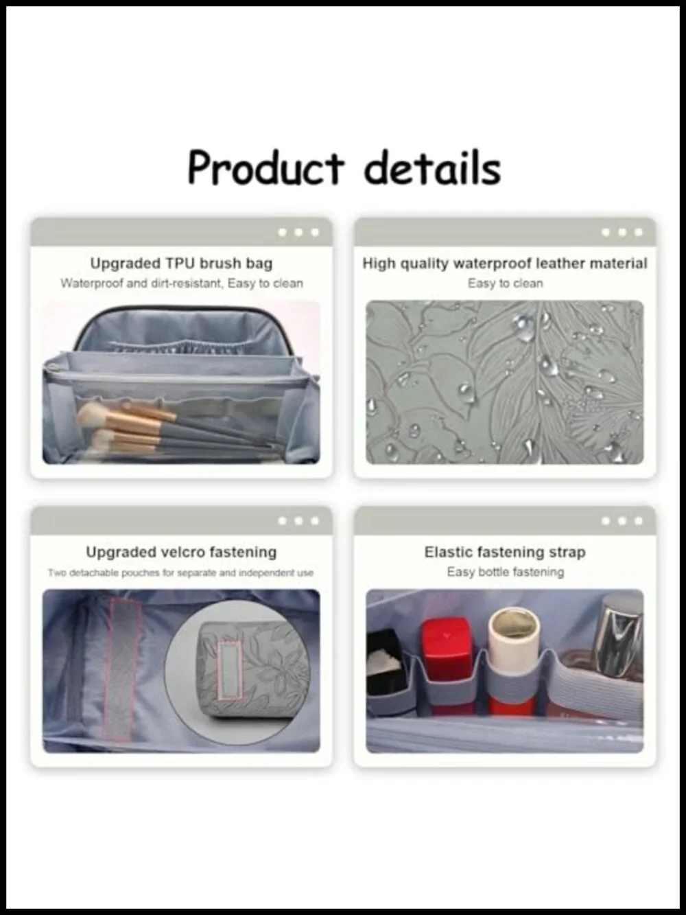 3-Piece PU Leather Travel Makeup Bag Set with Divider & Handle